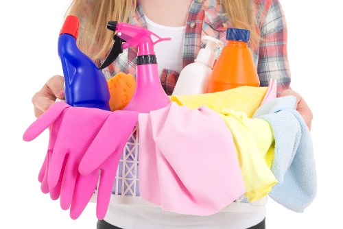 Kitchen domestic cleaning with polished counters and appliances