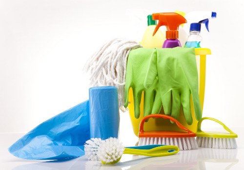 Professional office cleaning in a modern workplace lobby