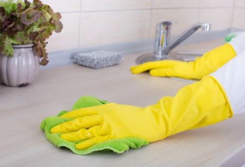 Commercial cleaning team maintaining a modern workspace