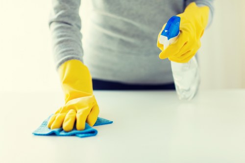 Office janitorial and commercial cleaning service in progress