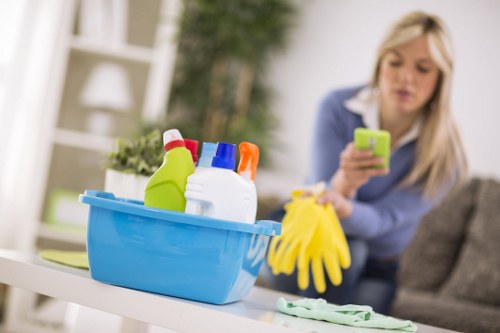 Close-up of window cleaning tools and streak-free glass